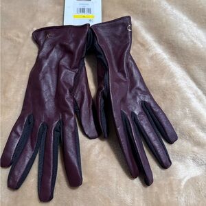 Calvin Klein Burgundy Leather Gloves